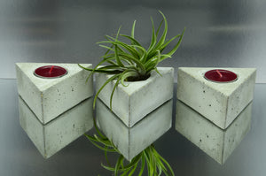 Set of 3 Triangular Handmade Concrete Tealight, Airplant Holders