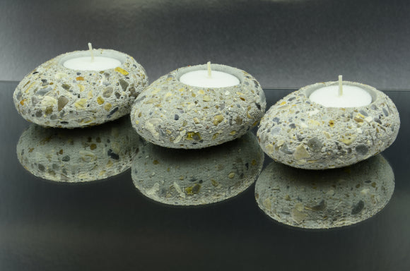 Set of 3 Handmade Pebble Shaped Brushed Concrete Tealight, Airplant Holders