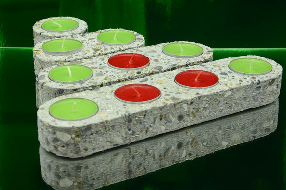 Christmas Tree Set of 4 Handmade Brushed Concrete Tealight Holders