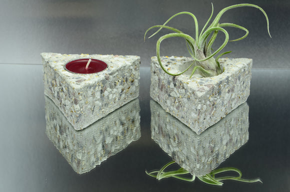 Set of 2 Handmade Triangular Brushed Concrete Tealight, Airplant Holders