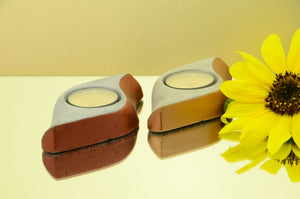 Set of 2 Handmade Concrete Tea Light Holders - Copper and Light Copper