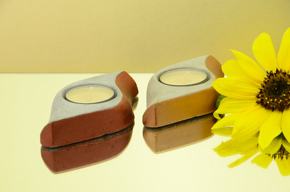 Set of 2 Handmade Concrete Tea Light Holders - Copper and Light Copper