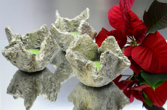 Set of 3 Handmade Concrete Tea Light Holders - Sparkling Champagne