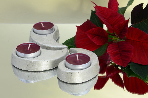 Set of 3 Handmade Concrete Tea Light Holders - Sparkling Champagne