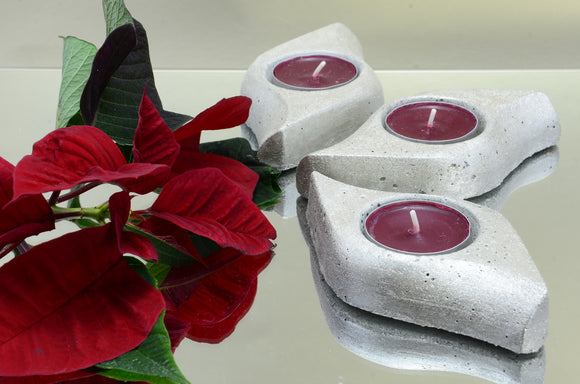 Set of 3 Handmade Concrete Tea Light Holders - Sparkling Champagne