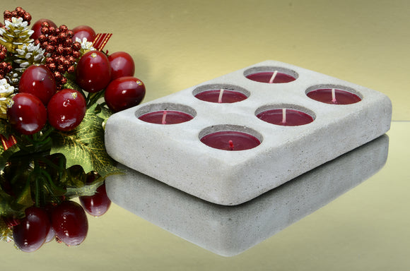 Handmade Concrete Rectangular Tea Light, Air Plant Holder for 6 Tea Lights