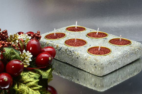 Handmade Brushed Concrete Rectangular Tea Light, Air Plant Holder for 6 Tea Lights