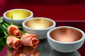 Set of 3 Handmade Concrete Trinket Bowls, Tea Light, Airplant Holders - Copper, Bronze Gold and Gold